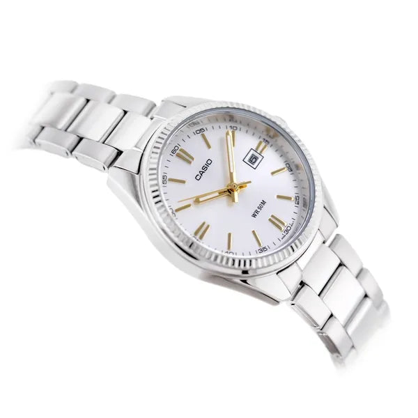 Casio LTP-1302D-7A2V női karóra, ezüst, acél szíj, dátum, WR30, 30 mm tok