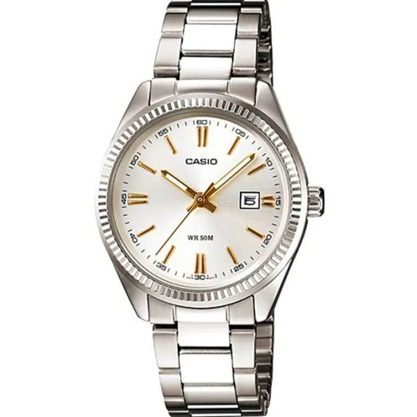 Casio LTP-1302D-7A2V női karóra, ezüst, acél szíj, dátum, WR30, 30 mm tok