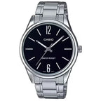 Casio MTP-V005D-1B férfi karóra, ezüst acél, fekete számlap, 40 mm, WR30