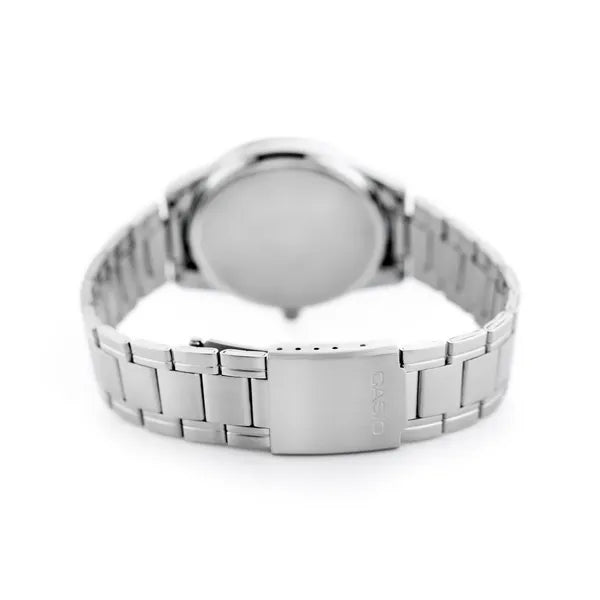 Casio MTP-V005D-1B férfi karóra, ezüst acél, fekete számlap, 40 mm, WR30