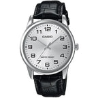 Casio MTP-V001L-7B férfi óra, bőr szíj, ezüst számlap, WR30, díszdobozzal