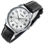 Casio MTP-V001L-7B férfi óra, bőr szíj, ezüst számlap, WR30, díszdobozzal