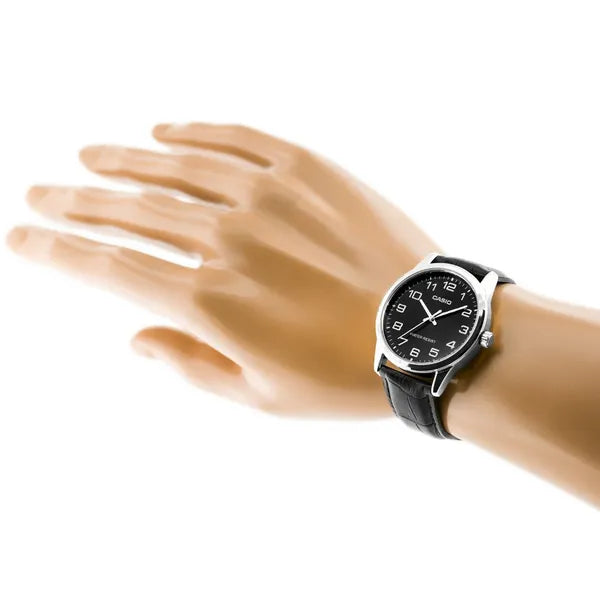 Casio MTP-V001L-1BUDF férfi karóra, fekete bőrszíj, 38 mm, WR30