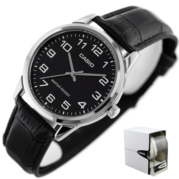 Casio MTP-V001L-1BUDF férfi karóra, fekete bőrszíj, 38 mm, WR30