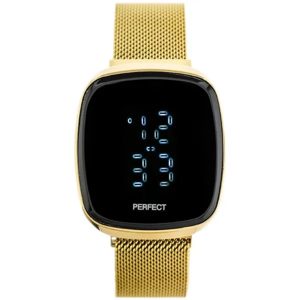 Női LED digitális karóra A8036 arany fémszíjjal, mágnescsattal, 36×40 mm, WR30
