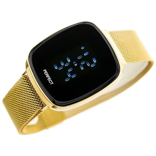Női LED digitális karóra A8036 arany fémszíjjal, mágnescsattal, 36×40 mm, WR30