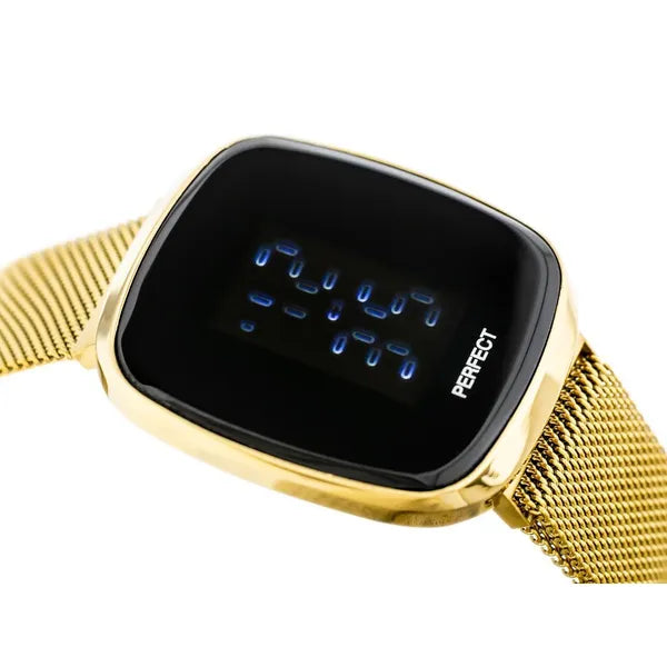 Női LED digitális karóra A8036 arany fémszíjjal, mágnescsattal, 36×40 mm, WR30