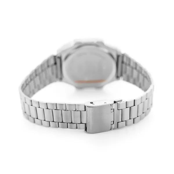 LED női digitális karóra, ezüst fémszíj, téglalap, WR30, fekete kijelző