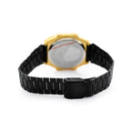 Női LED karóra, fekete-arany, téglalap, fém szíj, dátum, WR30