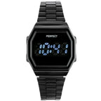 Női digitális LED karóra fekete fém szíjjal, téglalap, WR30
