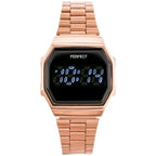 Női digitális LED karóra rozéarany fém szíjjal, 32×38 mm, 3 ATM