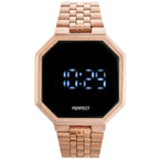 Férfi digitális LED óra, rozéarany fém szíj, 40×40 mm, WR30, dátum