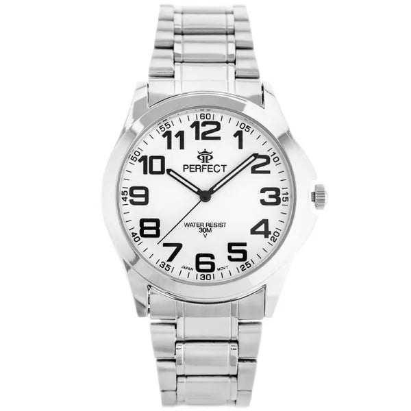 Perfect férfi karóra, Miyota kvarc, ezüst fémszíj, 42 mm, WR30
