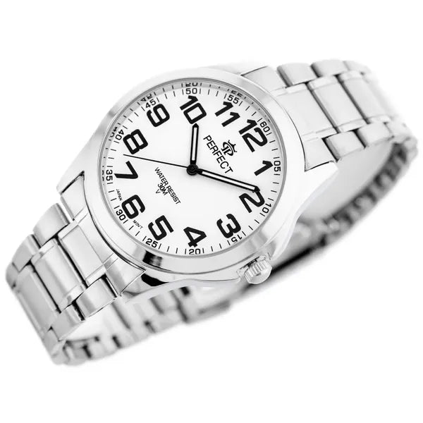 Perfect férfi karóra, Miyota kvarc, ezüst fémszíj, 42 mm, WR30