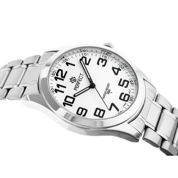 Perfect férfi karóra, Miyota kvarc, ezüst fémszíj, 42 mm, WR30