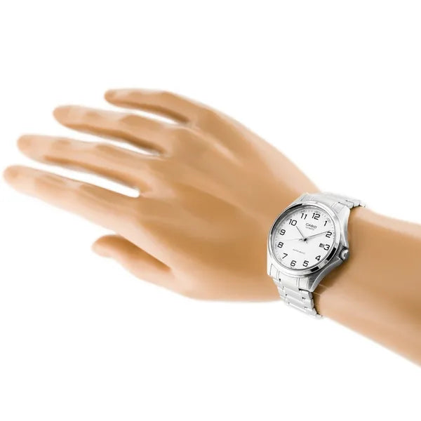 Casio MTP-1183A-7B férfi karóra, acél szíj, fehér számlap, 39 mm, WR30