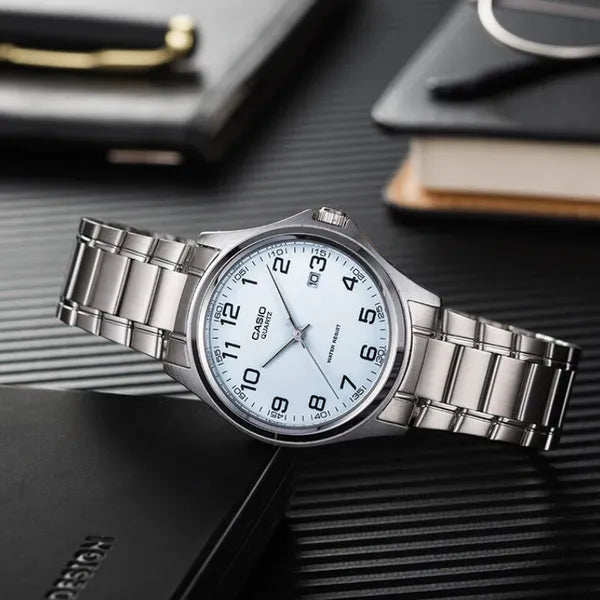 Casio MTP-1183A-7B férfi karóra, acél szíj, fehér számlap, 39 mm, WR30