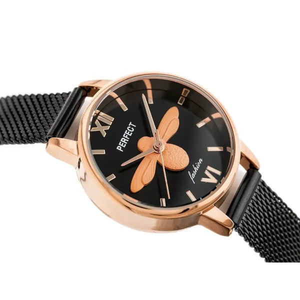 PERFECT S639 női kvarc karóra, rosegold-fekete, WR30, szitakötős