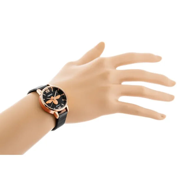 PERFECT S639 női kvarc karóra, rosegold-fekete, WR30, szitakötős