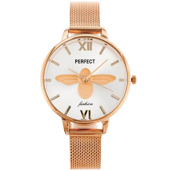 Perfect S638 női karóra, japán kvarc, rózsaarany fém szíj, ezüst számlap, WR30