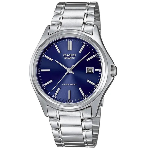 Casio MTP-1183A-2A férfi karóra, acél szíj, kék számlap, 39 mm, WR30, díszdoboz
