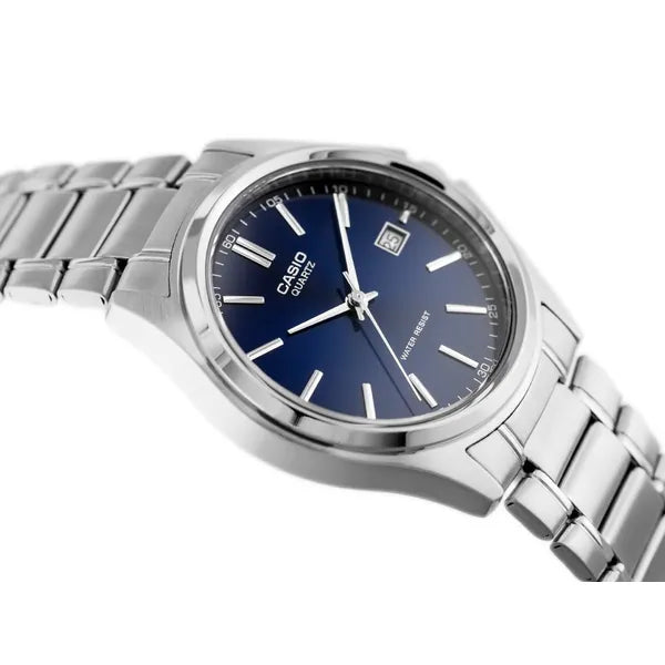 Casio MTP-1183A-2A férfi karóra, acél szíj, kék számlap, 39 mm, WR30, díszdoboz