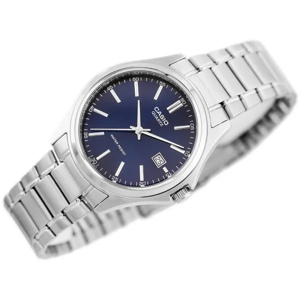 Casio MTP-1183A-2A férfi karóra, acél szíj, kék számlap, 39 mm, WR30, díszdoboz