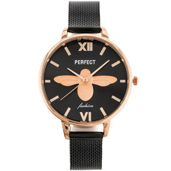 Perfect S638 Dawn női karóra, fekete számlap, rózsaarany, kvarc + díszdoboz