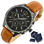 Tommy Hilfiger Gavin 1791470 férfi karóra, fekete tok, barna bőrszíj, WR50