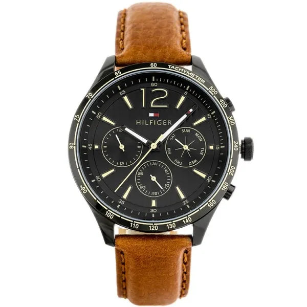 Tommy Hilfiger Gavin 1791470 férfi karóra, fekete tok, barna bőrszíj, WR50