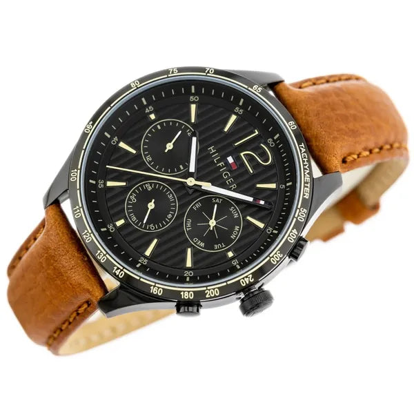Tommy Hilfiger Gavin 1791470 férfi karóra, fekete tok, barna bőrszíj, WR50