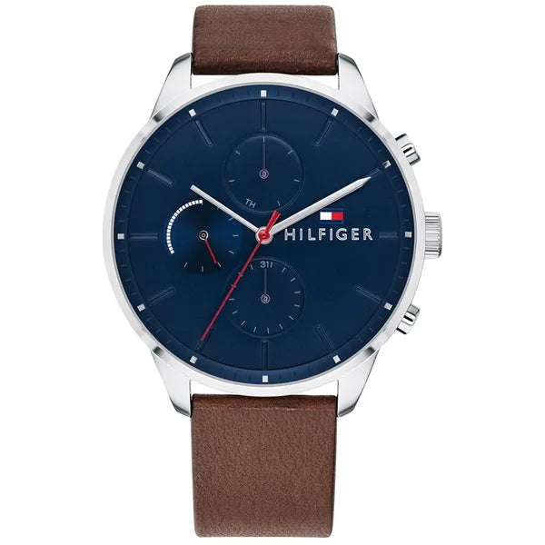 Tommy Hilfiger Chase 1791487 férfi karóra, kvarc, bőr, kék számlap, WR50