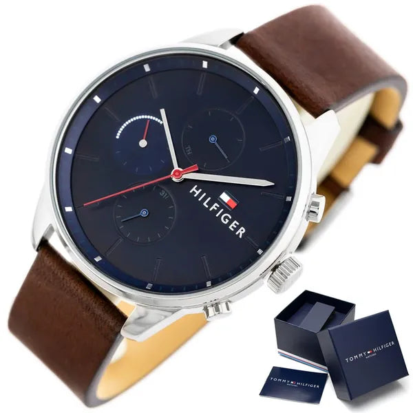 Tommy Hilfiger Chase 1791487 férfi karóra, kvarc, bőr, kék számlap, WR50