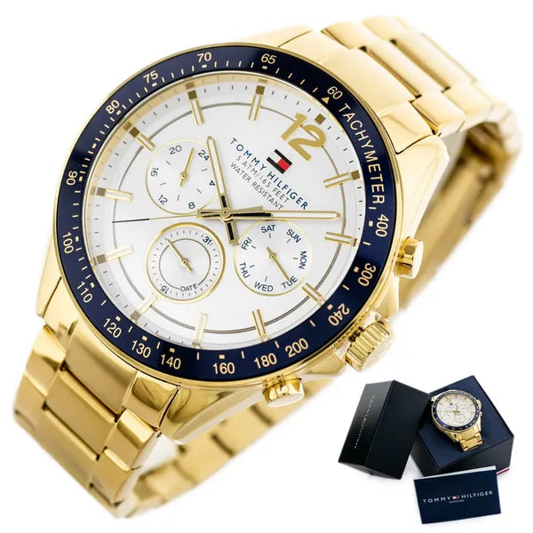 Tommy Hilfiger Luke 1791121 férfi karóra, arany acél, 46 mm, dátum, WR50