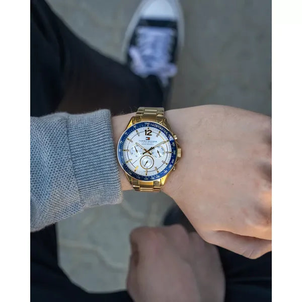 Tommy Hilfiger Luke 1791121 férfi karóra, arany acél, 46 mm, dátum, WR50