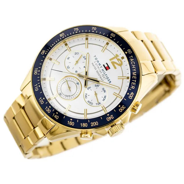 Tommy Hilfiger Luke 1791121 férfi karóra, arany acél, 46 mm, dátum, WR50