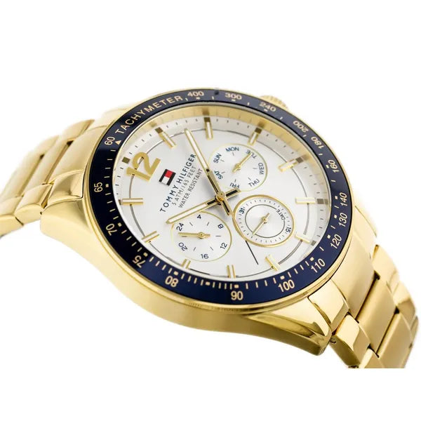 Tommy Hilfiger Luke 1791121 férfi karóra, arany acél, 46 mm, dátum, WR50
