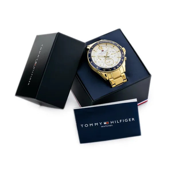 Tommy Hilfiger Luke 1791121 férfi karóra, arany acél, 46 mm, dátum, WR50