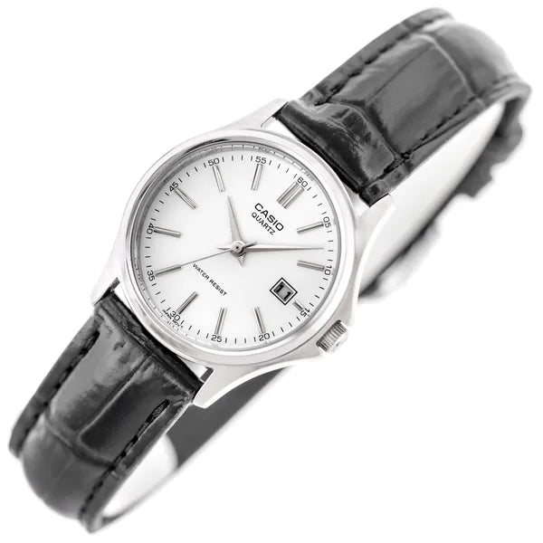 Casio LTP-1183E-7A női karóra, fekete bőr szíj, 38 mm, dátum, WR30, díszdoboz