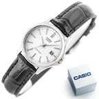 Casio LTP-1183E-7A női karóra, fekete bőr szíj, 38 mm, dátum, WR30, díszdoboz