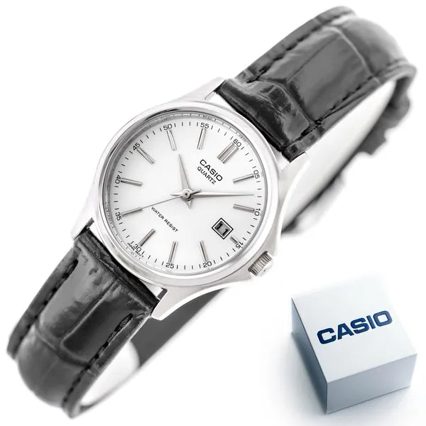 Casio LTP-1183E-7A női karóra, fekete bőr szíj, 38 mm, dátum, WR30, díszdoboz