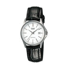 Casio LTP-1183E-7A női karóra, fekete bőr szíj, 38 mm, dátum, WR30, díszdoboz