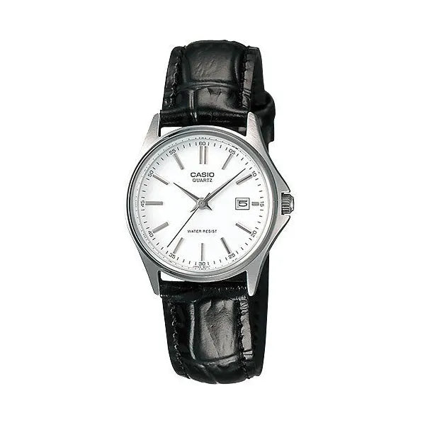 Casio LTP-1183E-7A női karóra, fekete bőr szíj, 38 mm, dátum, WR30, díszdoboz