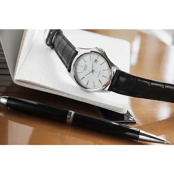 Casio LTP-1183E-7A női karóra, fekete bőr szíj, 38 mm, dátum, WR30, díszdoboz