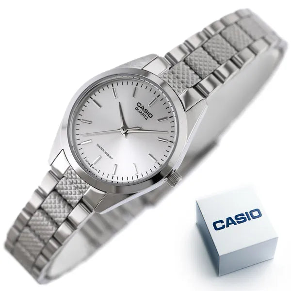 Casio LTP-1274D-7A női karóra, ezüst számlap, acél szíj, WR30, díszdobozzal