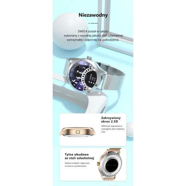 Női okosóra G. Rossi SW014-1, ezüst, 1.09'' TFT HD, IP68, BT 5.0, acél szíj