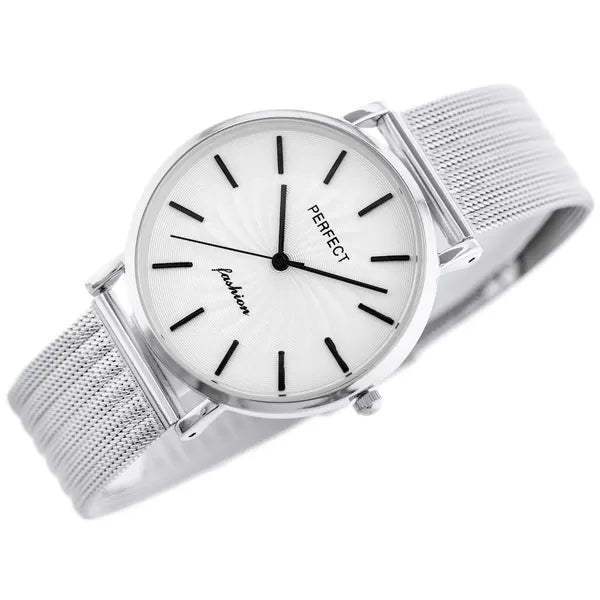 Női kvarc karóra ezüst, hálós fémszíjjal, 36 mm, WR30, dobozzal