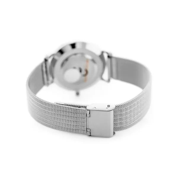 Női kvarc karóra ezüst, hálós fémszíjjal, 36 mm, WR30, dobozzal