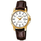Casio LTP-V004GL-7A női kvarc karóra, arany tok, fehér számlap, bőr szíj