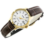 Casio LTP-V004GL-7A női kvarc karóra, arany tok, fehér számlap, bőr szíj